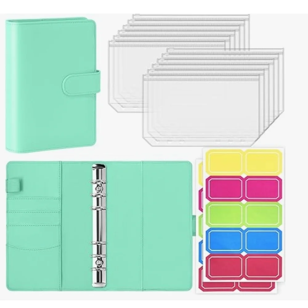 Turquoise 3-Ring Binder Organizer with Labels and Pockets